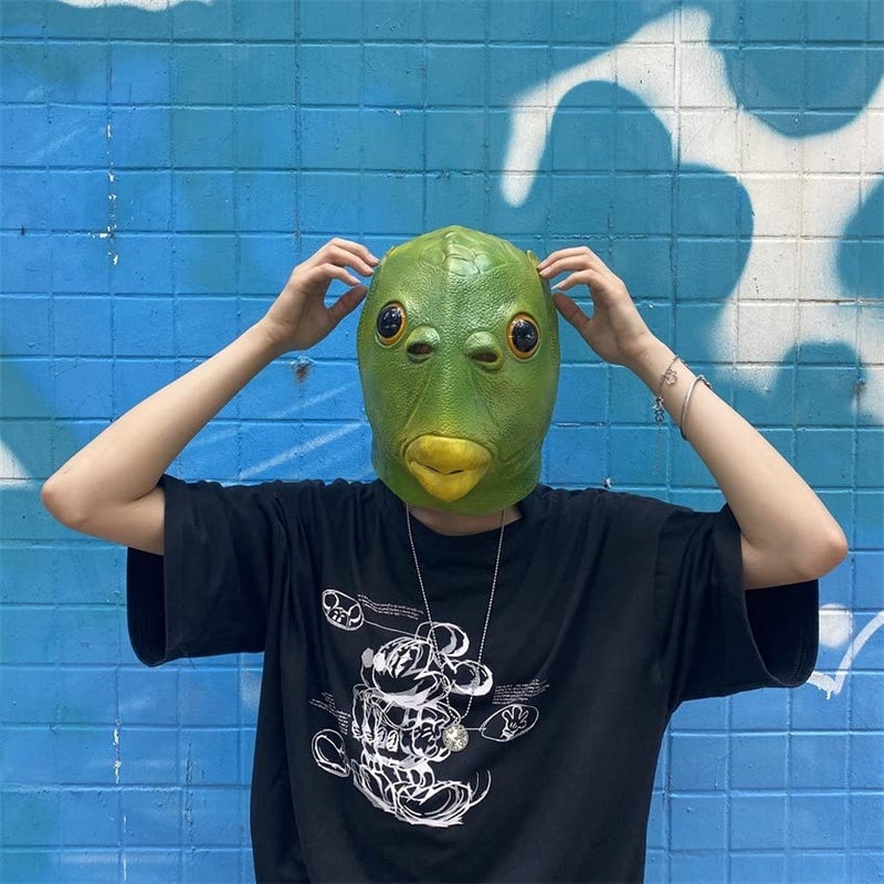 MOLEZU Green Fish Mask for Adult, Realistic Latex Full Head Funny Costume for Halloween Carnival Party Animal Cosplay Prop. - Image 5